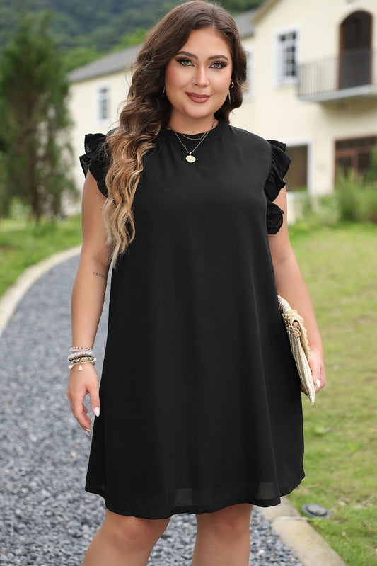 Plus Size Black Ruffled Shift Dress