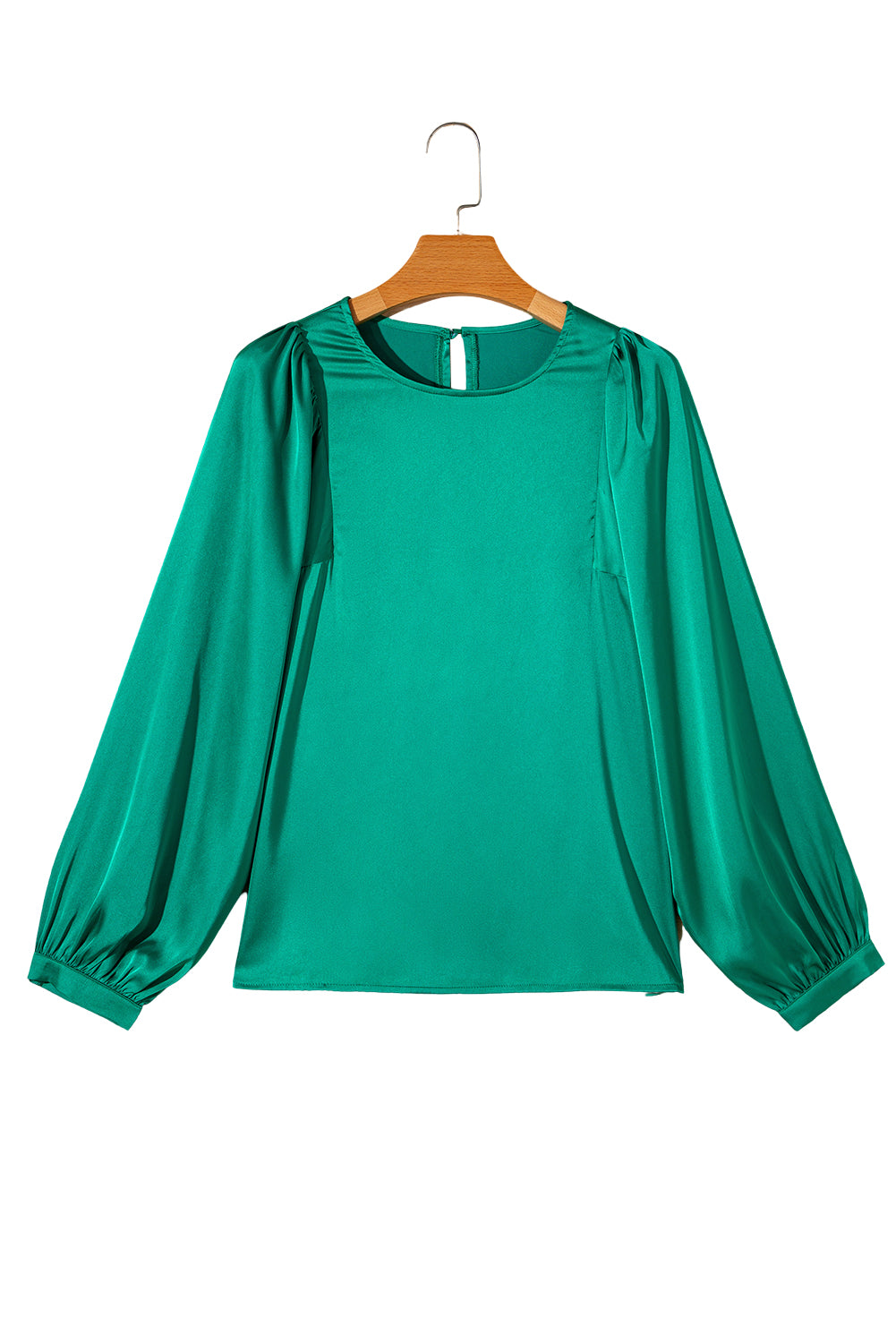 Plain Satin Puff Long Sleeve Crewneck Blouse