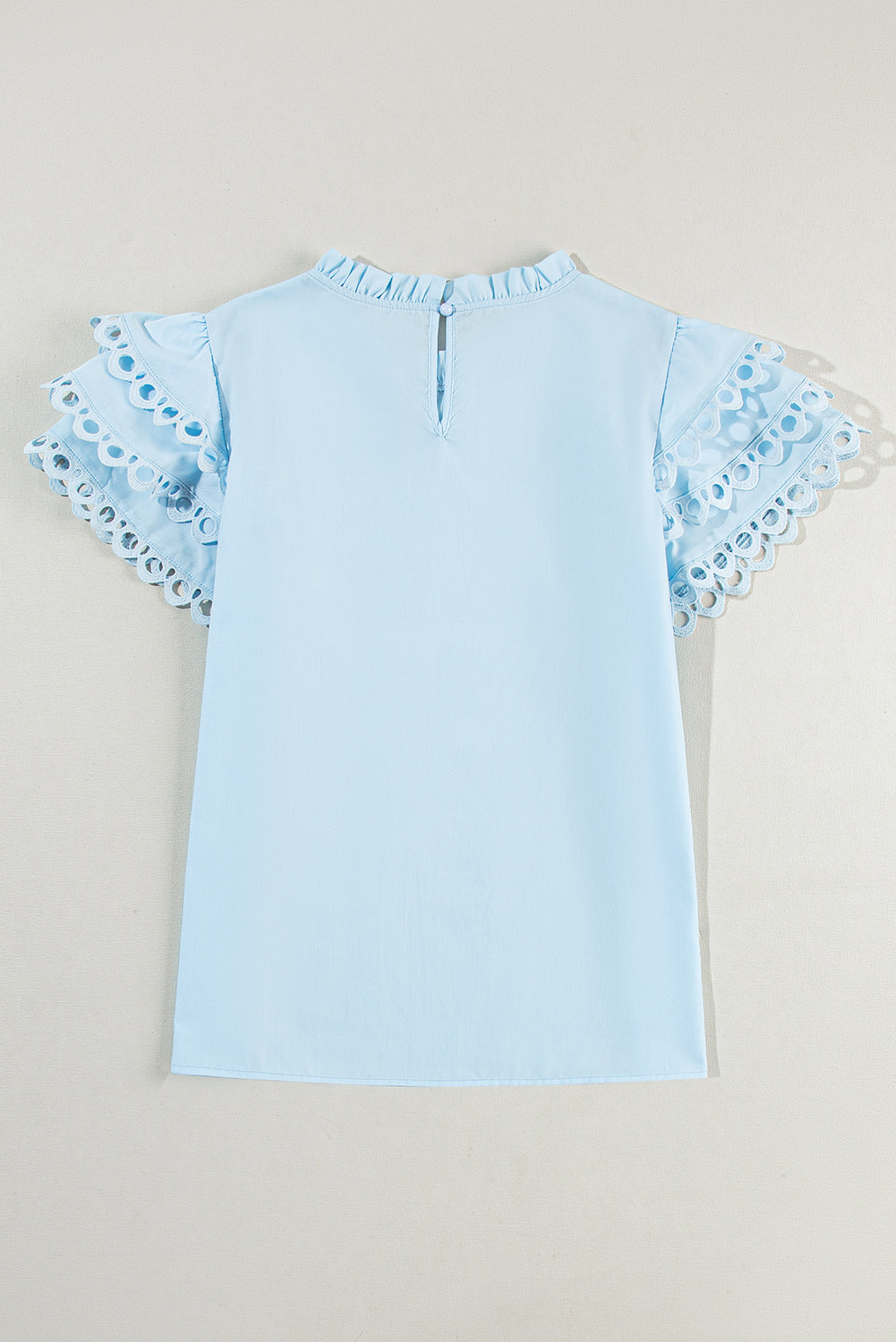 Light Blue Layered Ric Rac Cap Sleeve Blouse