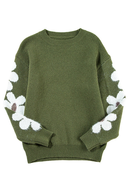 Light Grey Flower Sleeve Drop Shoulder Sweater