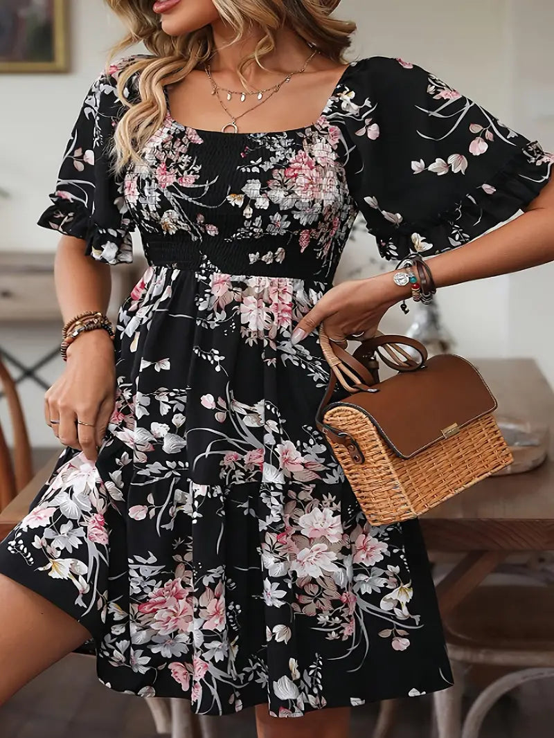 Plus Size Black Floral Dress