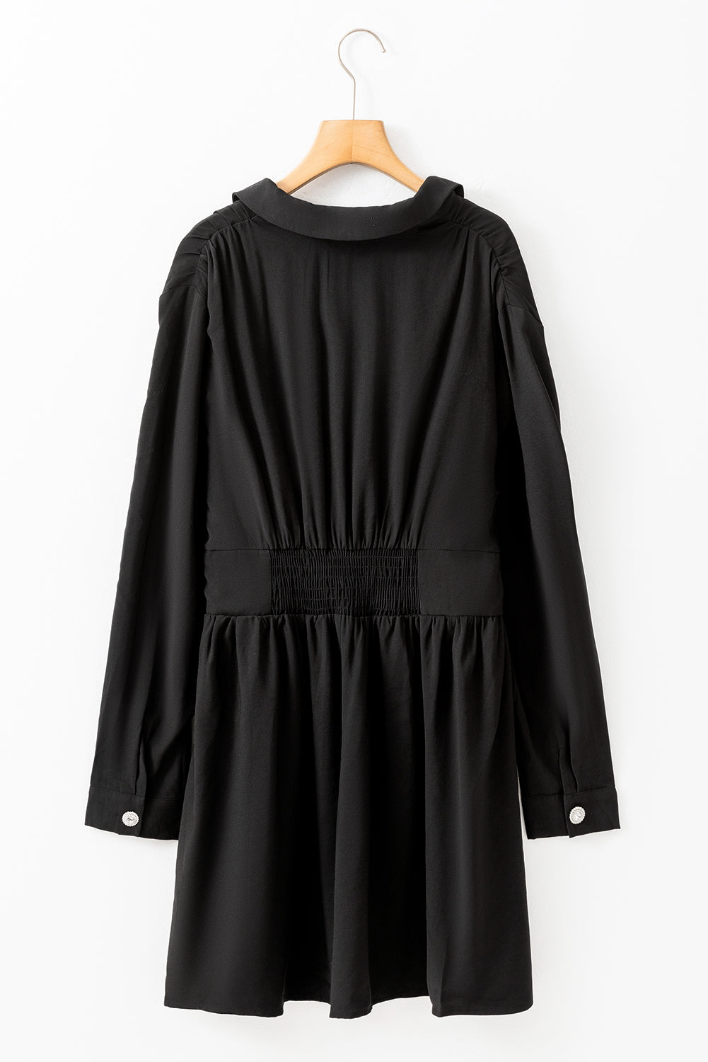 Black Cinched High Waist Long Sleeve Shirt Dress