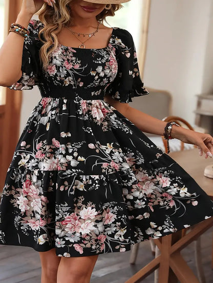 Plus Size Black Floral Dress