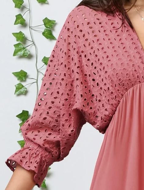 Plus Size Cotton Eyelet Contrast Bodice Dress