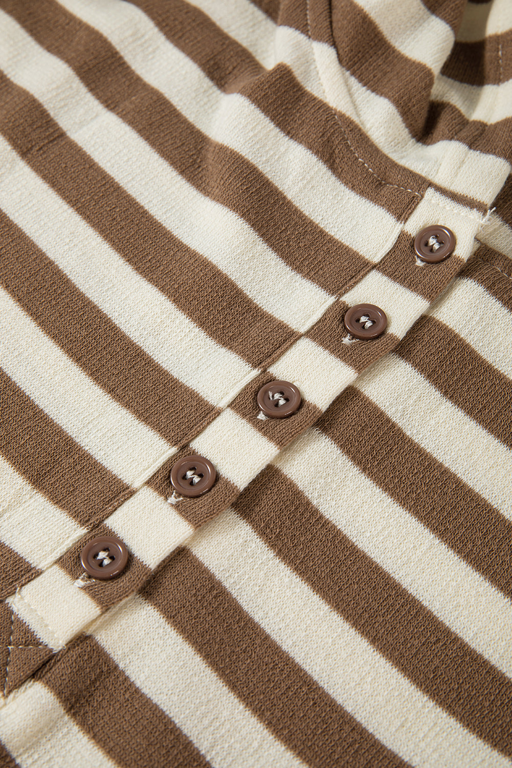 Plus Size Brown Stripe Drop Sleeve Henley Hoodie