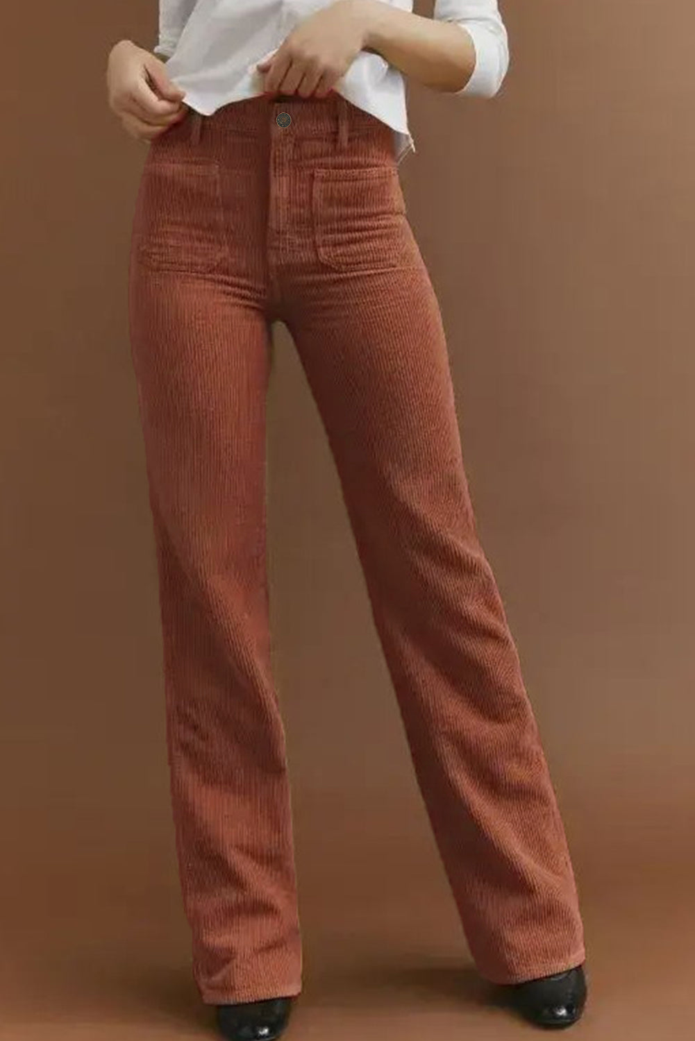 High Waist Pockets Corduroy Flare Leg Pants