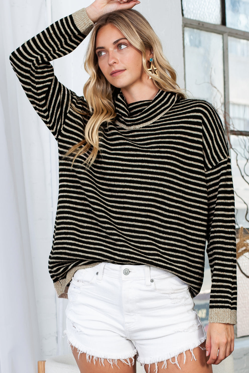 Striped Turtleneck Oversized Sweater