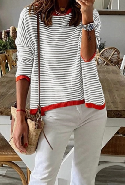 Contrast Stripe Sweater with Gray White and Orange