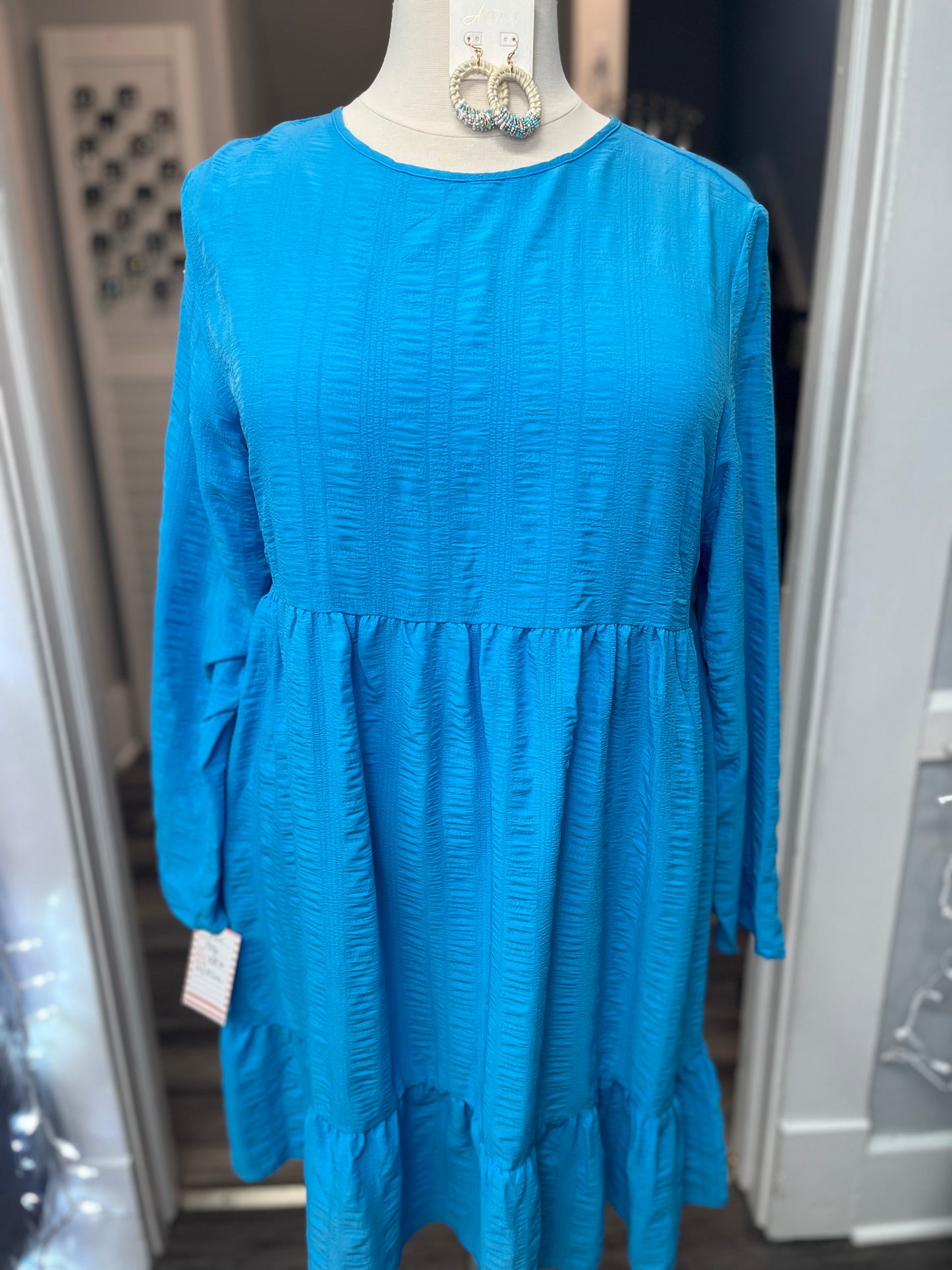 Plus Size Blue Crinkle Stripe Shift Dress