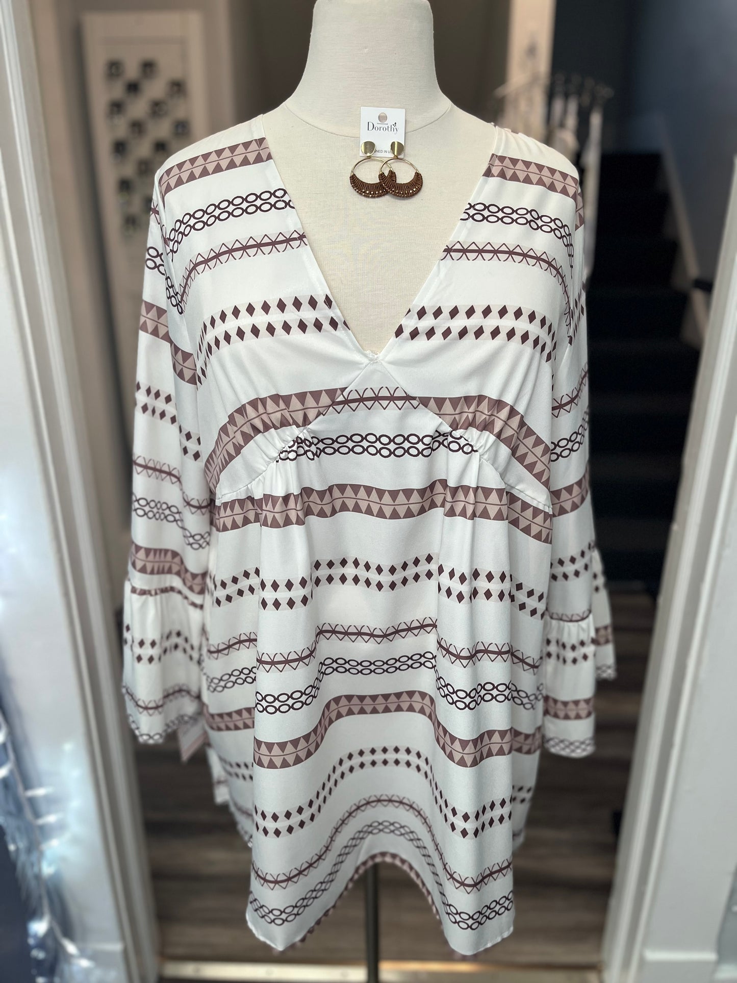 Plus Size Boho Geometric Mini Dress