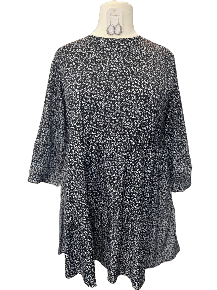 Plus Size Black Floral Ditsy Print Long Sleeve Dress