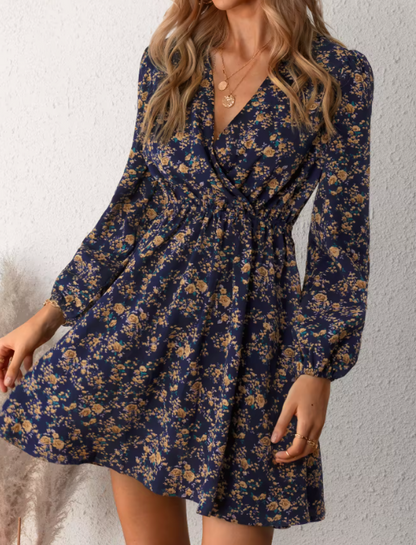 Plus Size Ditsy Floral Peasant Sleeve Mini Dress