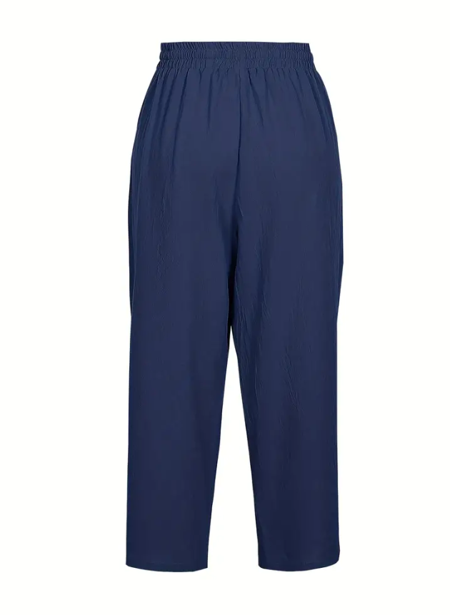 Plus Size Navy Straight Leg Pants with Pockets