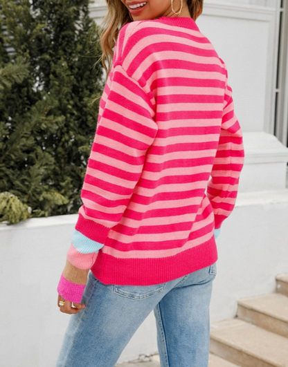 Pink Multi Striped Lightweight Sweater