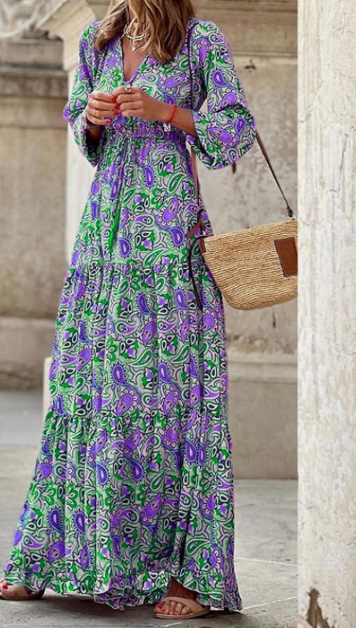 Green and Purple Paisley Maxi Dress