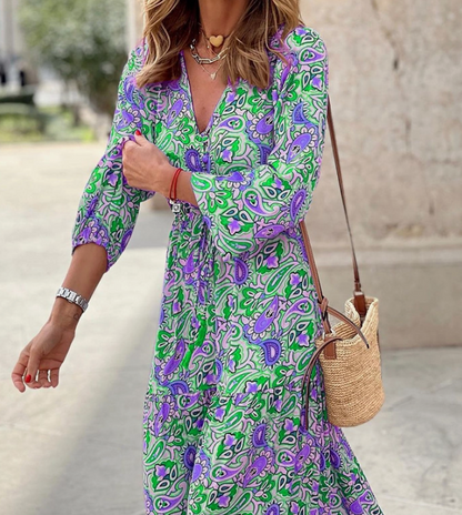 Green and Purple Paisley Maxi Dress