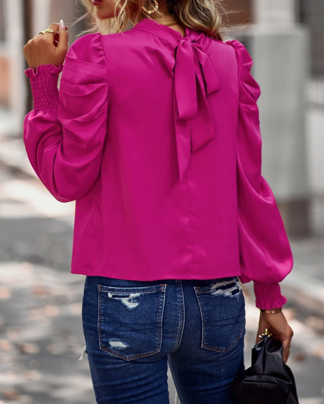 Puff Sleeves Commuter Blouse in Rose Red