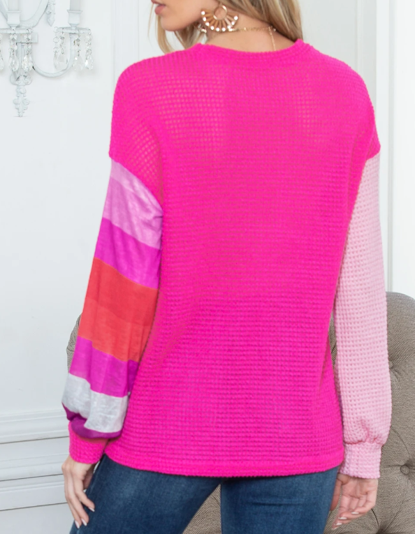 Rose Pink Waffle Colorblock Top