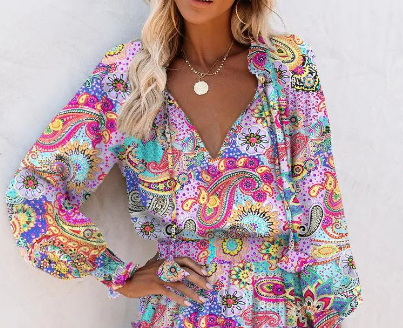 Multicolor Paisley Print Mini Dress