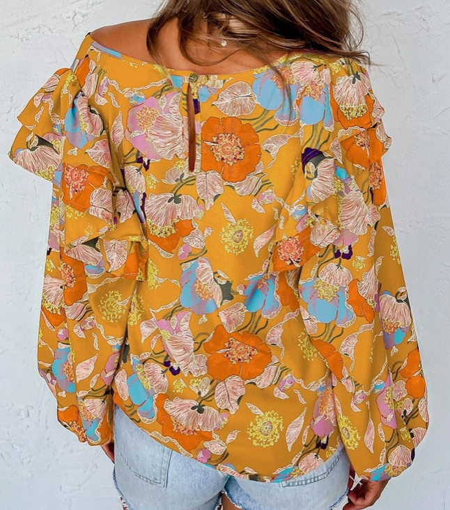 Floral Ruffle Blouse in Yellow Multi