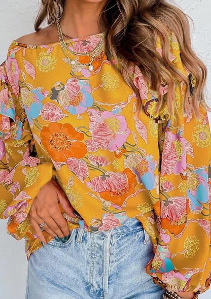 Floral Ruffle Blouse in Yellow Multi