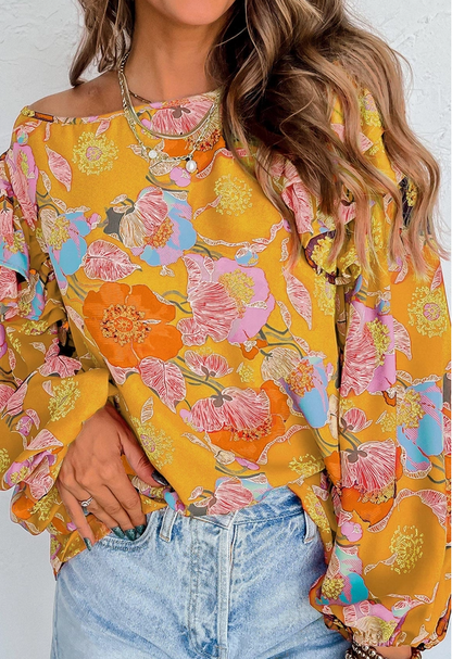 Floral Ruffle Blouse in Yellow Multi