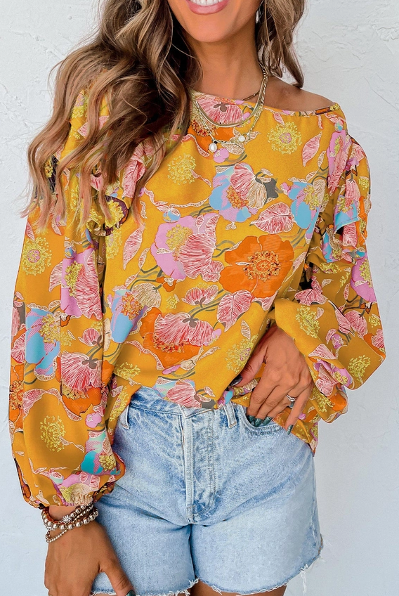 Floral Ruffle Blouse in Yellow Multi